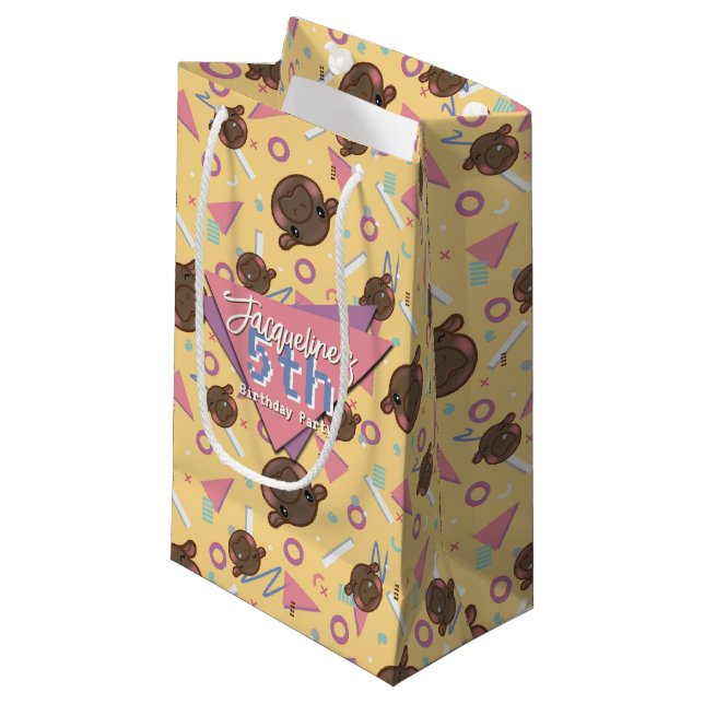 Sacola Para Presentes Pequena Aniversário do Hippo do Bebê Amarelo Retro (Frente inclinada)