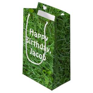 Sacola Para Presentes Pequena aniversário do sod da grama verde