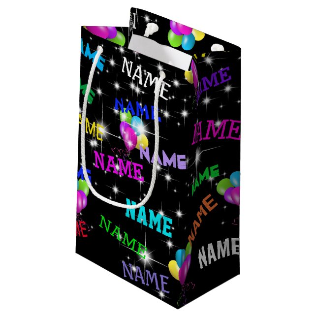 Sacola Para Presentes Pequena Aniversário e balões em estrelas (Verso inclinado)
