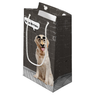 Sacola Para Presentes Pequena Aniversário Ouro Retriever com Máscara de bigode