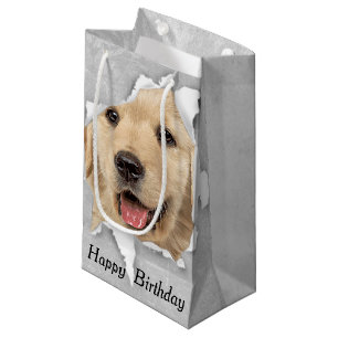 Sacola Para Presentes Pequena Aniversário Ouro Retriever Em Buraco De Papel