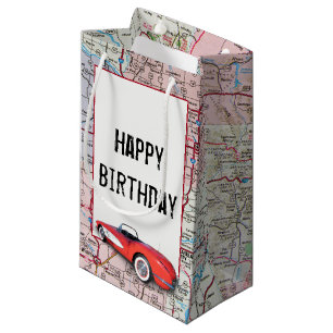 Sacola Para Presentes Pequena Aniversário - Retro Buick No Mapa Pequeno Saco Do 