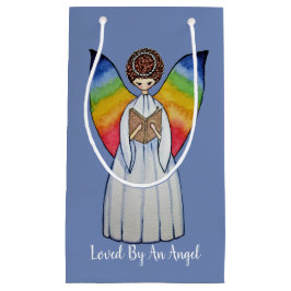Sacola Para Presentes Pequena Anjo De Aquarela Com Asas Arco-Íris Lendo Um Livro