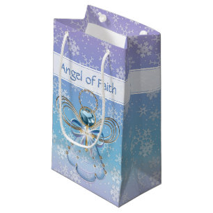 Sacola Para Presentes Pequena Anjo de Natal de Faith Blue Ombre Snowflakes