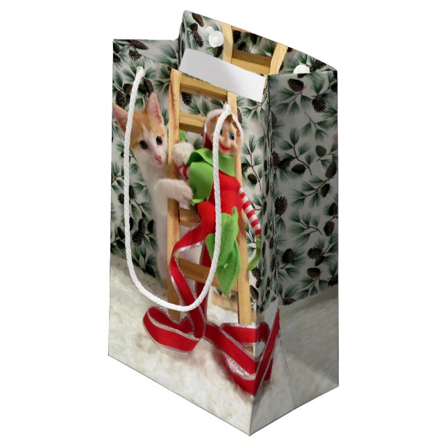Sacola Para Presentes Pequena Annie e o Natal do Elf - Cat /Kitten Gift Bag (Frente inclinada)