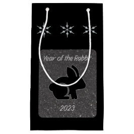 Sacola Para Presentes Pequena Ano do Design do Rabbit Black Glitter