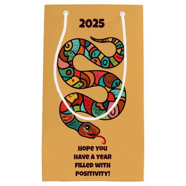 Sacola Para Presentes Pequena Ano Novo Chinês Da Cobra De Madeira 2025 (Frente)