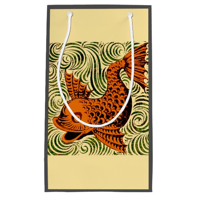 Sacola Para Presentes Pequena Antiguidade de Peixe Azulejo Antigo (Frente)