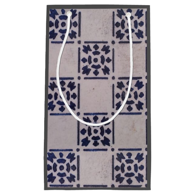 Sacola Para Presentes Pequena Antique Delft Azulejo Blue: Padrão Clássico de Art (Frente)