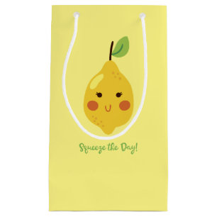 Sacola Para Presentes Pequena Aperte o dia Punny Lemon