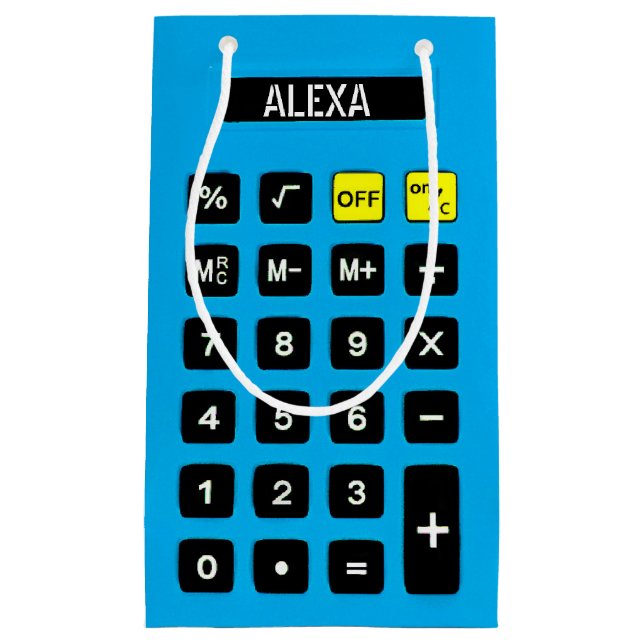 Sacola Para Presentes Pequena Aqua Blue Birthday Calculator (Frente)