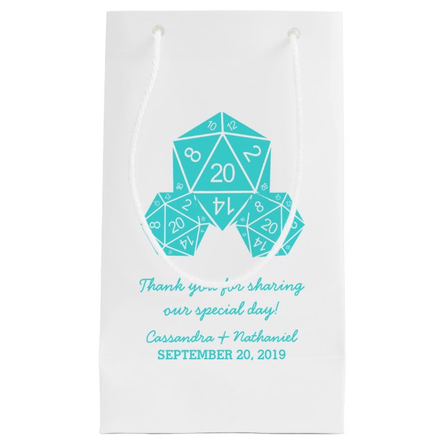 Sacola Para Presentes Pequena Aqua D20 Dice Wedding Bag (Frente)