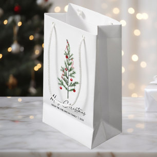 Sacola Para Presentes Pequena Aquarela Árvore de Pinheiro Caligrafia Tinta Natal