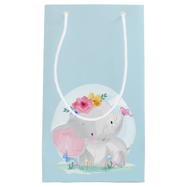 Sacola Para Presentes Pequena Aquarela Elefante Bebê (Frente)