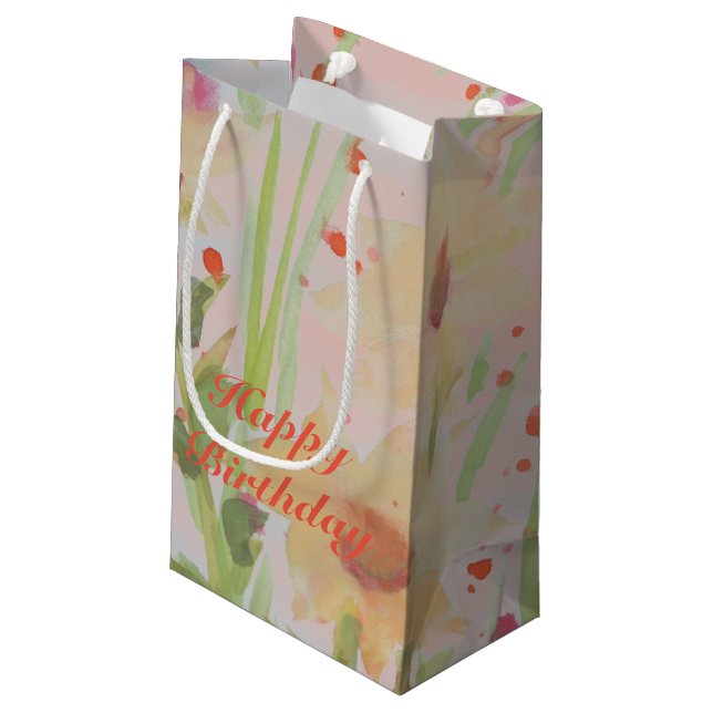 Sacola Para Presentes Pequena Aquarela Flor Projetada (Verso inclinado)