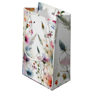 Sacola Para Presentes Pequena Aquarela Floral com Tinta Alcoólica