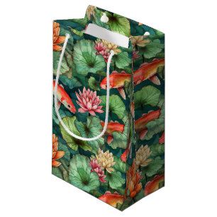 Sacola Para Presentes Pequena Aquarela Koi e Água Lírios Pequenos Saco de Presen