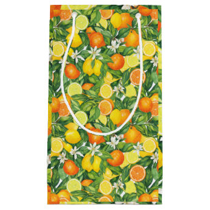 Sacola Para Presentes Pequena Aquarela Mediterrânea de Citrinos Limões & Laranja