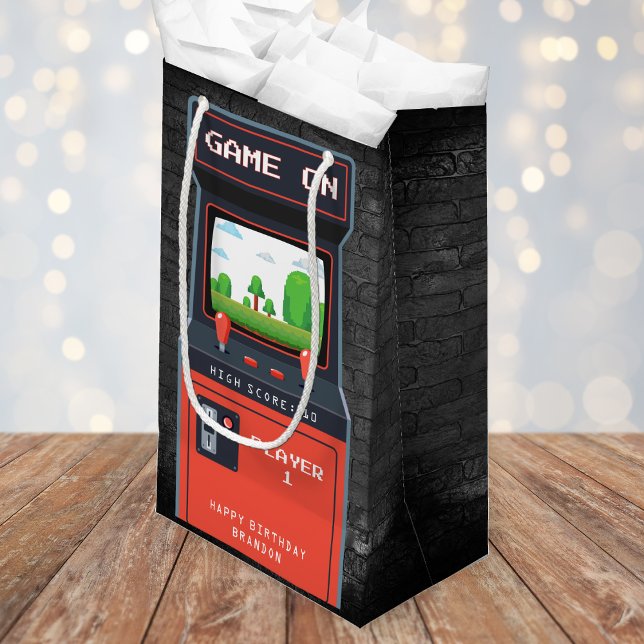 Sacola Para Presentes Pequena Arcade Game Machine Retro Brick Festa de aniversár (Criador carregado)