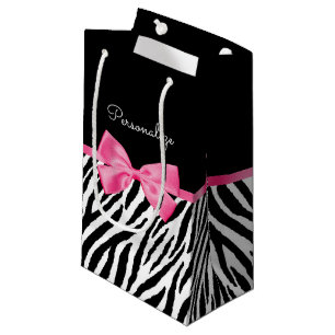 Sacola Para Presentes Pequena Arco chique e nome do rosa quente do impressão na