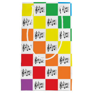 Sacola Para Presentes Pequena Arco-íris Checkered e notas musicais