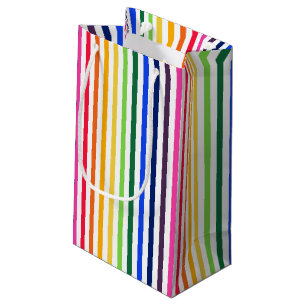 Sacola Para Presentes Pequena Arco-íris e listras brancas