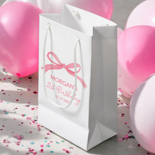 Sacola Para Presentes Pequena Arco Rosa Bege Festa de Aniversário Nome Fofo