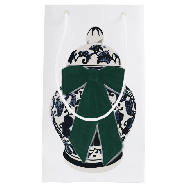 Sacola Para Presentes Pequena Arco Verde Chinoiserie Vase Gift Bag (Frente)
