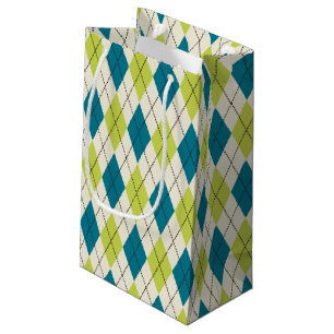 Sacola Para Presentes Pequena Argyle azul e verde