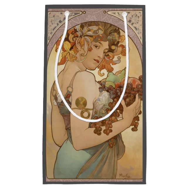 Sacola Para Presentes Pequena Art Nouveau Mulher Mucha Linda (Frente)