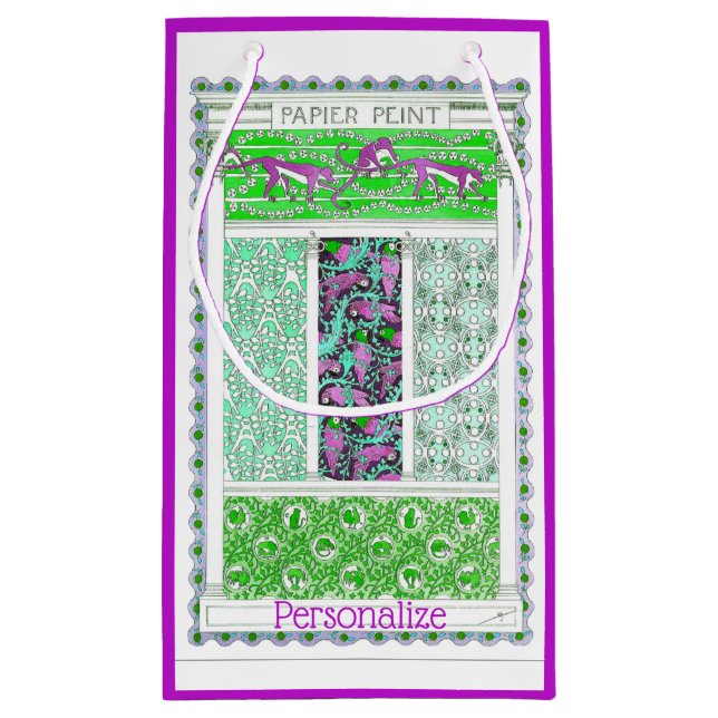 Sacola Para Presentes Pequena Art nouveau papagaio-macaco selva tropical (Verso)