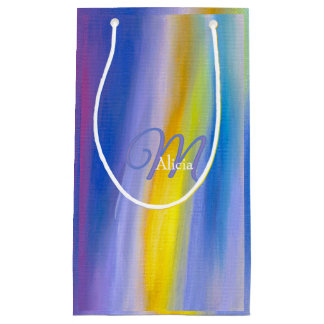 Sacola Para Presentes Pequena Arte Abstrata Moderna Violeta e Raio Dourado