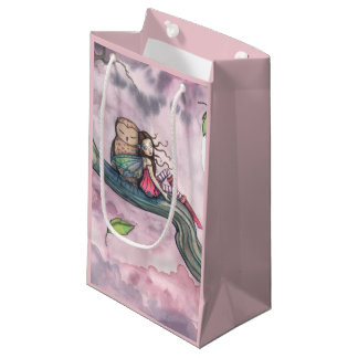 Sacola Para Presentes Pequena Arte de fantasia caprichosa de fada e coruja