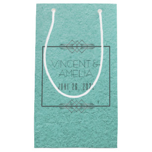 Sacola Para Presentes Pequena Arte Deco Minimalista Azul Casamento Personalizado