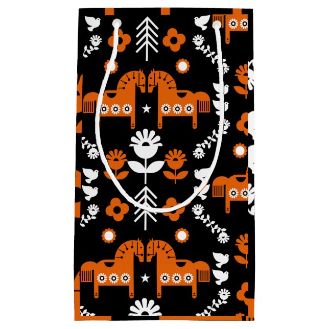 Sacola Para Presentes Pequena Arte popular sobre cavalos escandinavos (Frente)