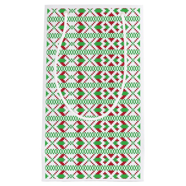 Sacola Para Presentes Pequena Arte popular tribal e verde-letã vermelha (Frente)