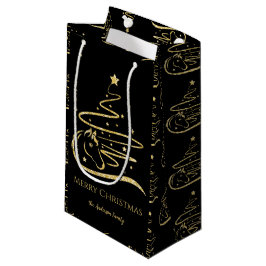 Sacola Para Presentes Pequena Árvore de Natal Dourada da Equestre