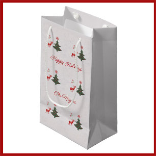 Sacola Para Presentes Pequena Árvore de Natal e Vestido de Férias Felizes bonito