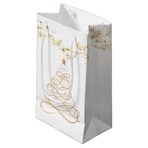 Sacola Para Presentes Pequena Árvore de Natal filigrana metálica Dourado