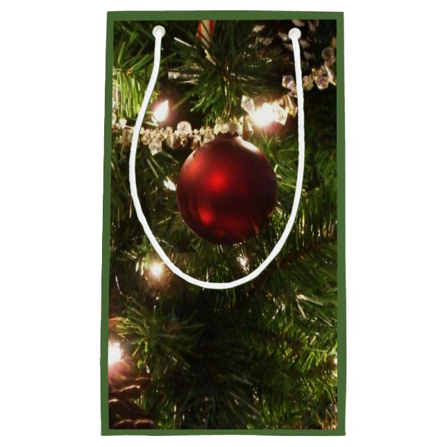 Sacola Para Presentes Pequena Árvore de Natal I Feriado Verde Bonito e Vermelho (Frente)