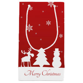 Sacola Para Presentes Pequena Árvore de Natal Reindeer Snowman