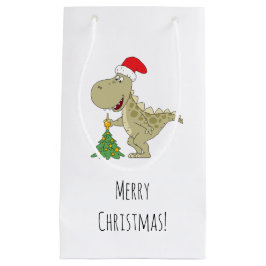 Sacola Para Presentes Pequena Árvore Feliz de Natal Dinossauro Santa Hat