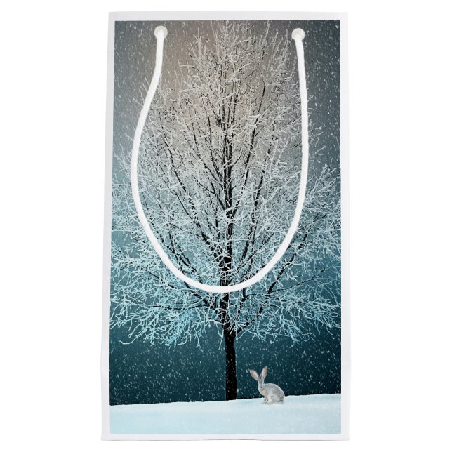 Sacola Para Presentes Pequena Árvore gelada à noite (Frente)