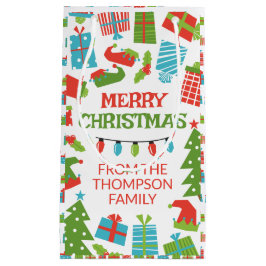 Sacola Para Presentes Pequena Árvore Retro Whimsical e presentes Feliz Natal De