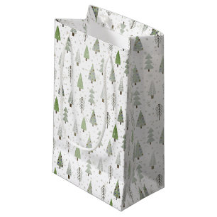Sacola Para Presentes Pequena Árvores de Natal Modernas - Salva Verde-oliva e Br