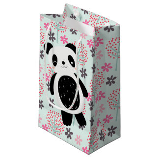 Sacola Para Presentes Pequena Árvores, Flores e Ursos de Panda