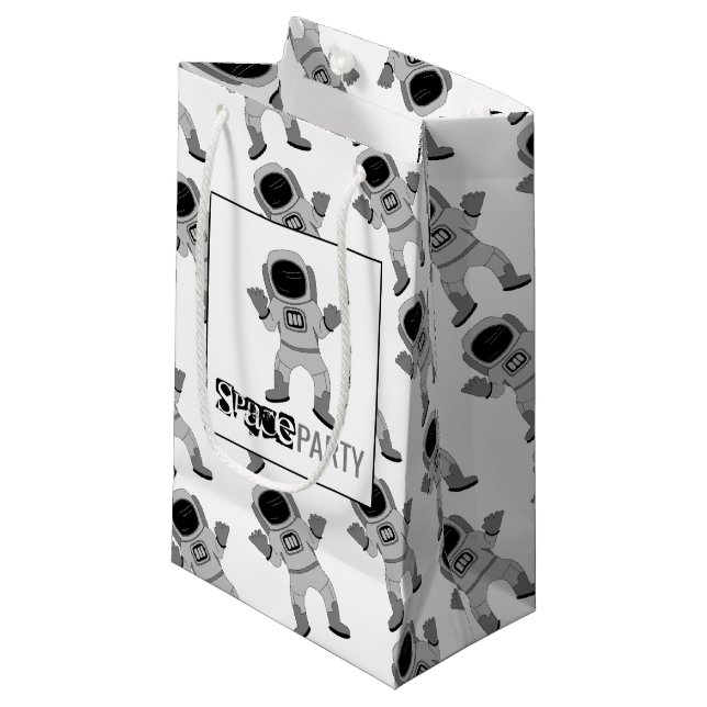 Sacola Para Presentes Pequena Astronauta do Partido Espacial, Aniversário (Frente inclinada)