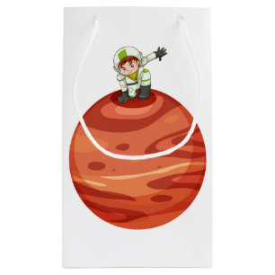 Sacola Para Presentes Pequena Astronauta na caixa de presentes de papel em Marte
