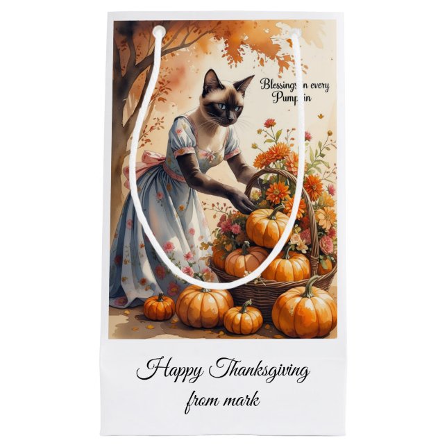 Sacola Para Presentes Pequena Autumn Cat está organizando "Bênçãos em Cada Abóbo (Frente)