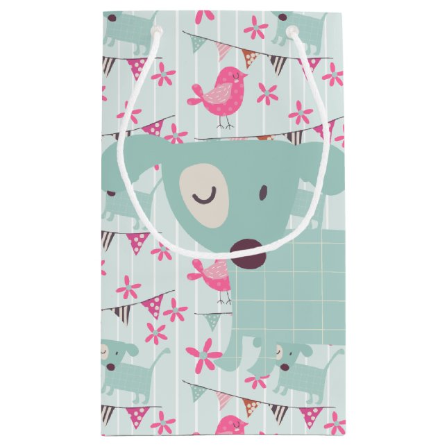 Sacola Para Presentes Pequena Aves, Cães, Bandeiras, Flores (Verso)